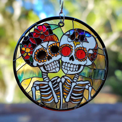 Sugar Skull WJ0810051CL Stained Glass Suncatcher