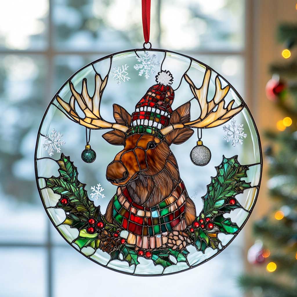 Christmas Alces WN0711044CL Stained Glass Suncatcher