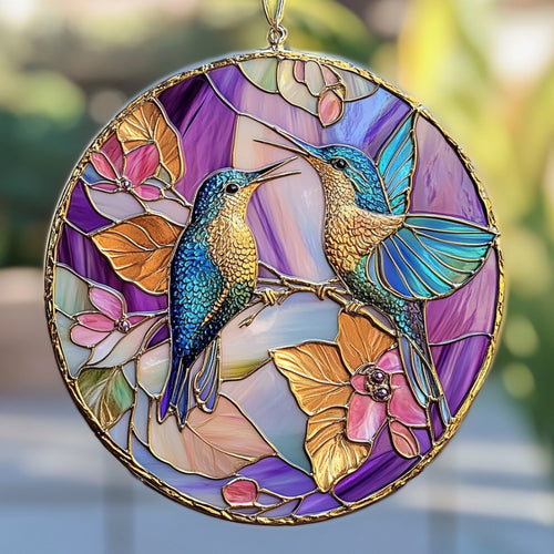 Hummingbird Purple Light WU0611094CL Stained Glass Suncatcher