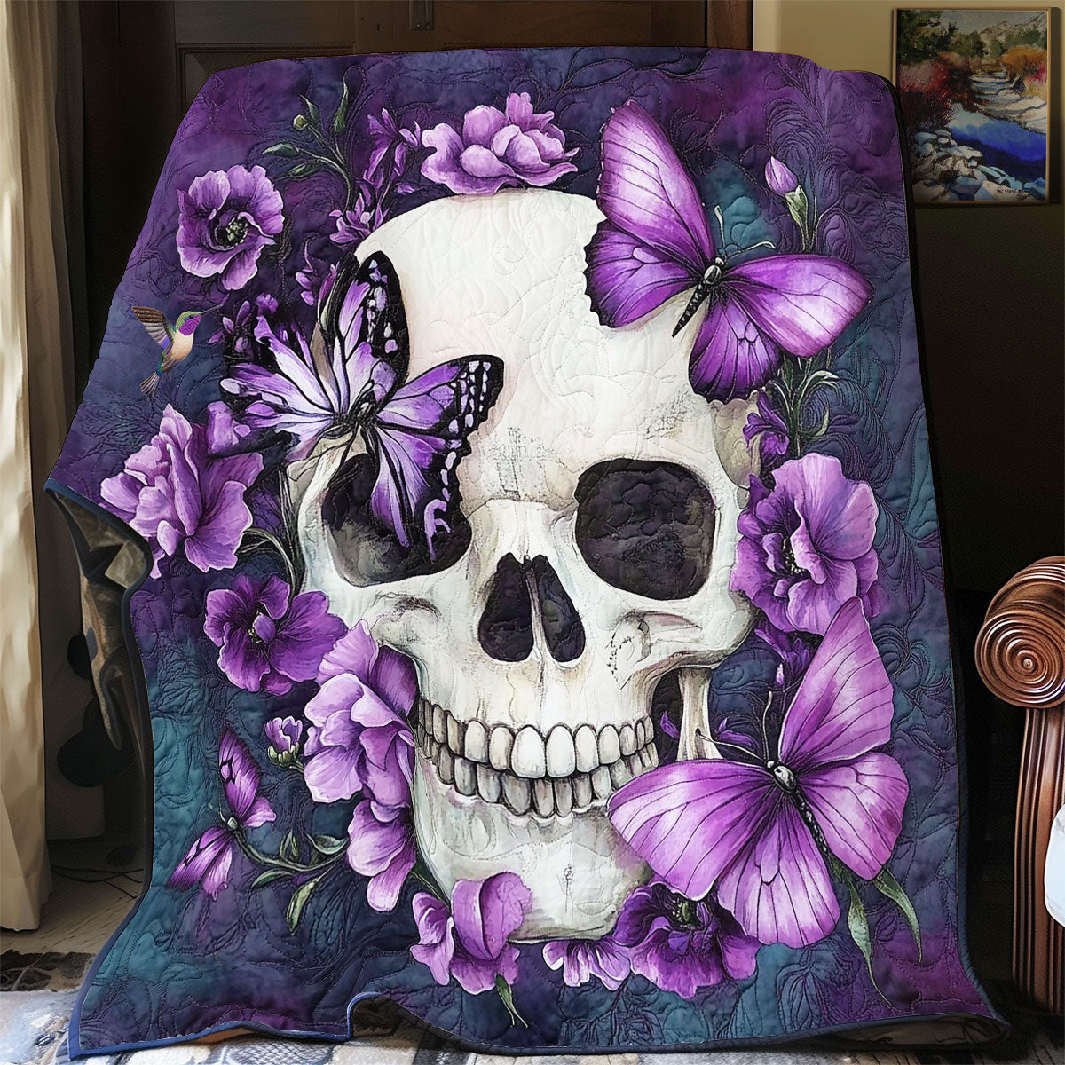 Mystic Purple Flower Skull WY0911029CL Quilt