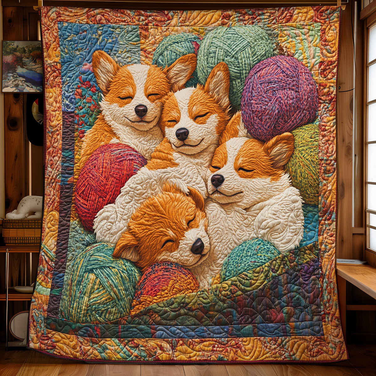 Cozy Yarn And Corgi WY0901025CL Quilt