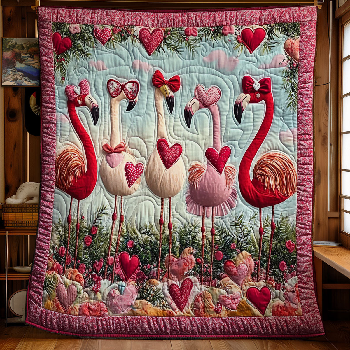 Happy Valentine Flamingo WY2001084CL Quilt