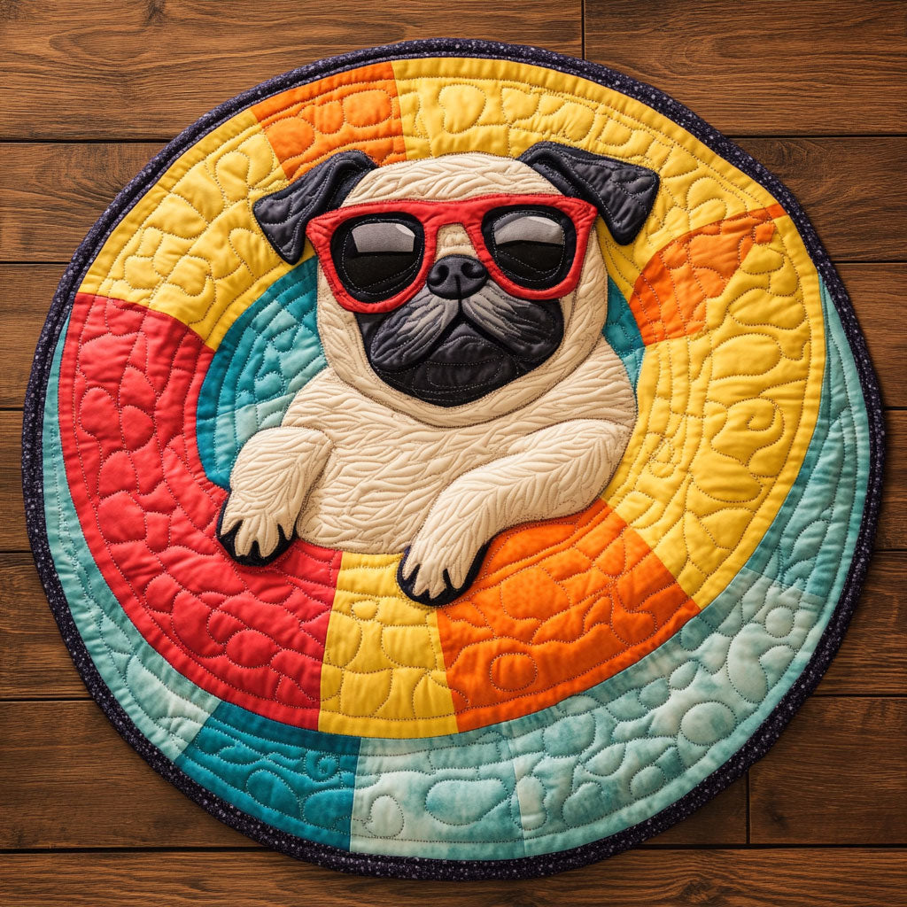 Poolside Pug CP1205026CL Quilted Round Mat