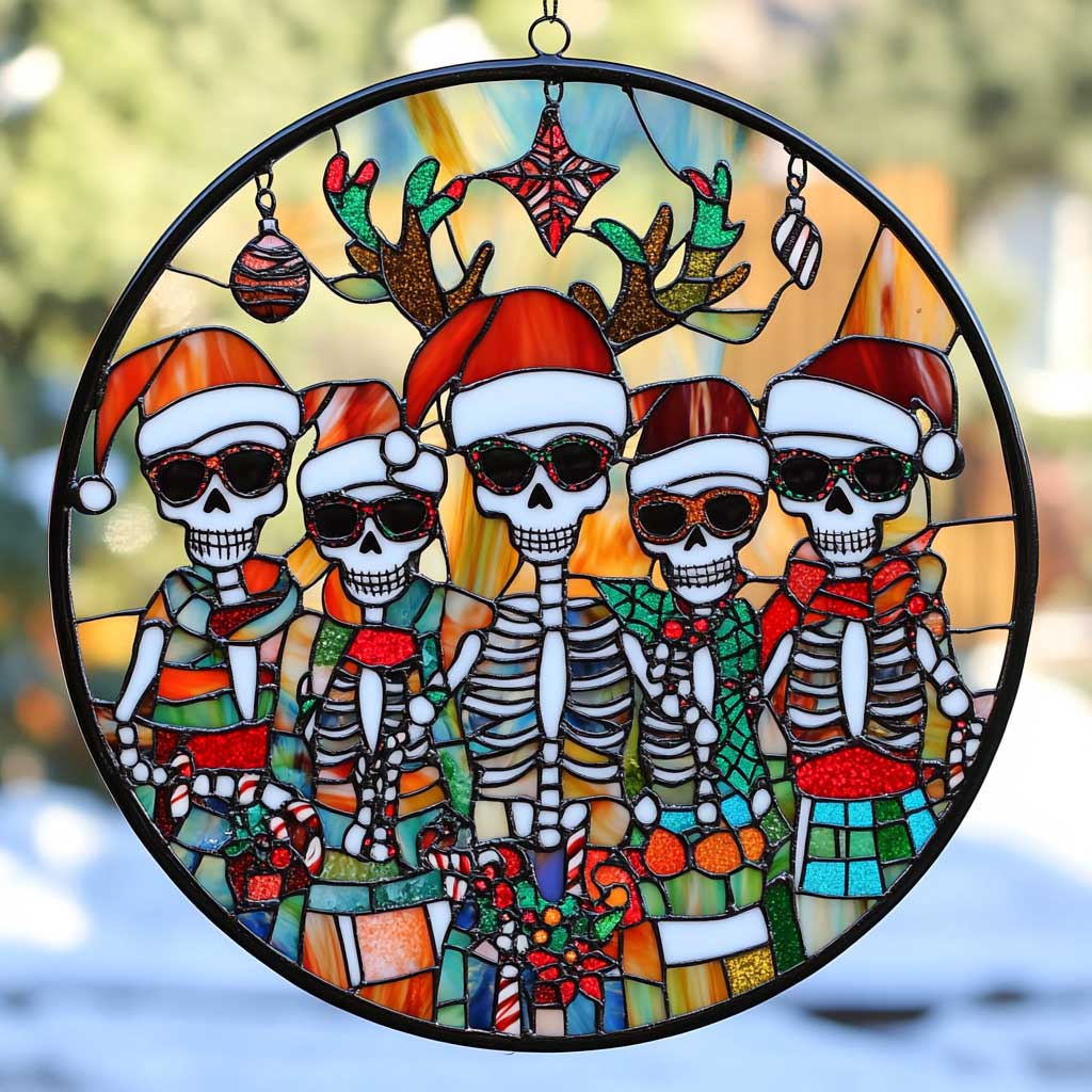 Holiday Skull WN0711052CL Stained Glass Suncatcher