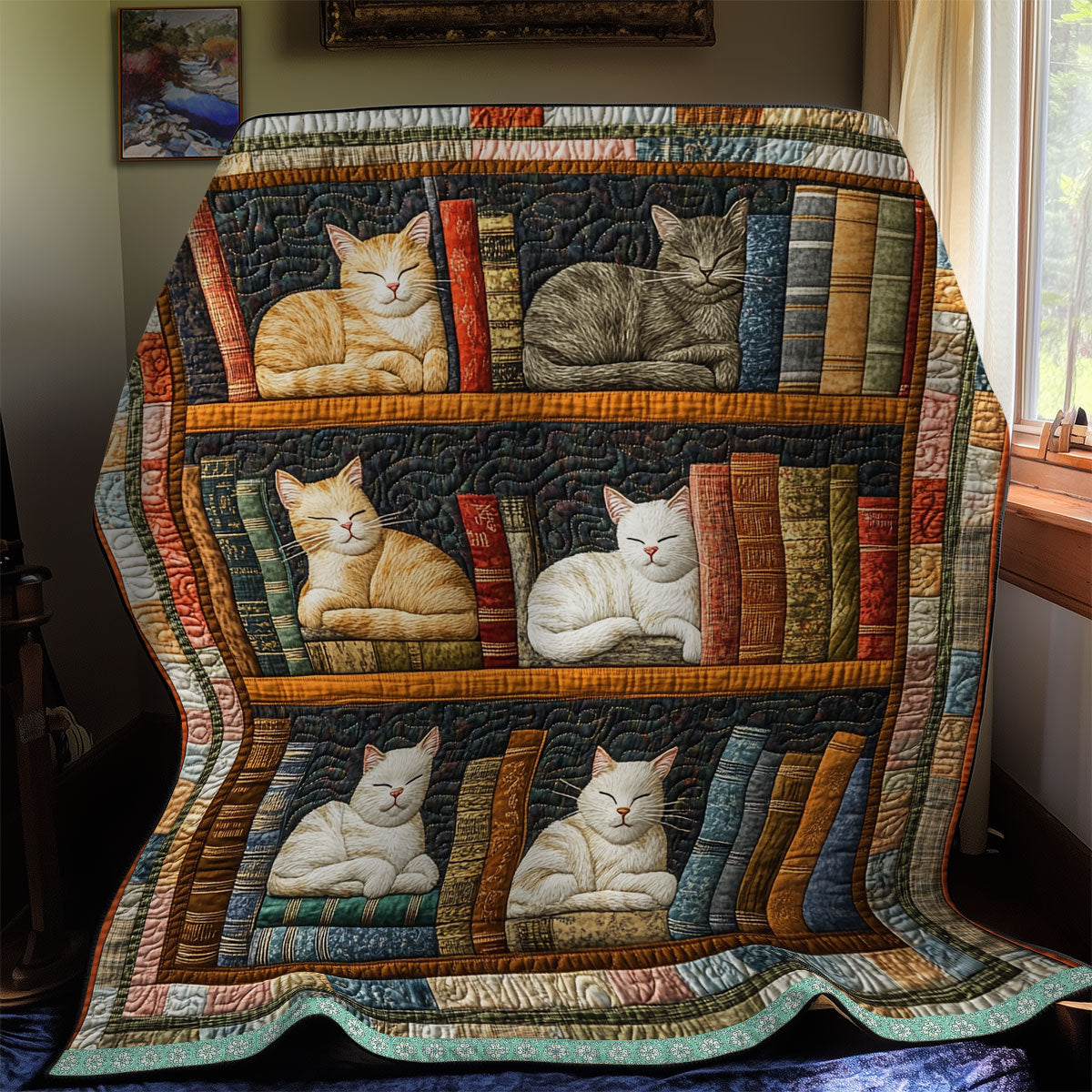 Cat In Bookshelf WX1212004CL Quilt