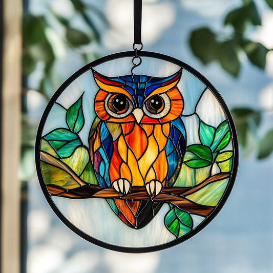 Owl WJ0810044CL Stained Glass Suncatcher