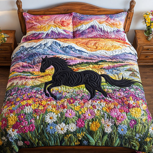 Black Horse In Flower WY0802012CL Duvet Cover Set