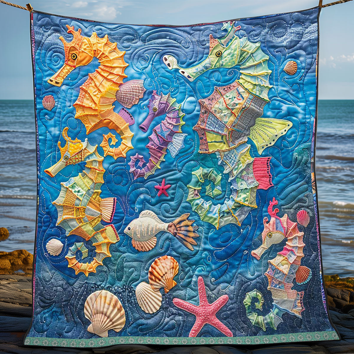 Seahorse Parade WP0409042CL Quilt