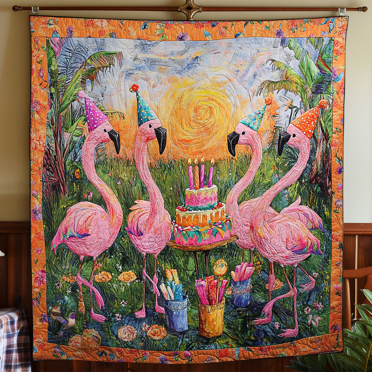 Birthday Party Flamingo WY0911033CL Quilt