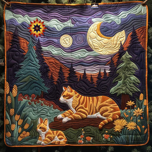 Cat With Kitten Moonlight WP1210018CL Quilt