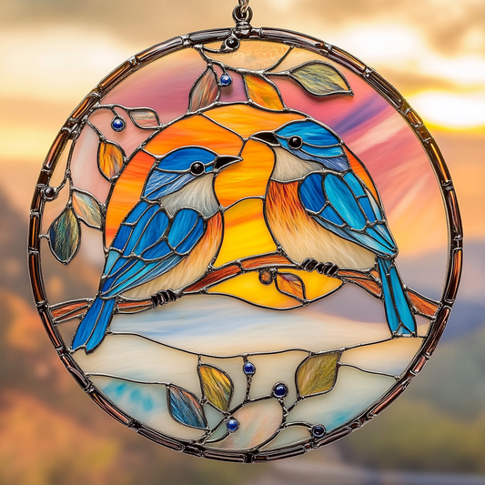 Bluebird Love WN0611055CL Stained Glass Suncatcher