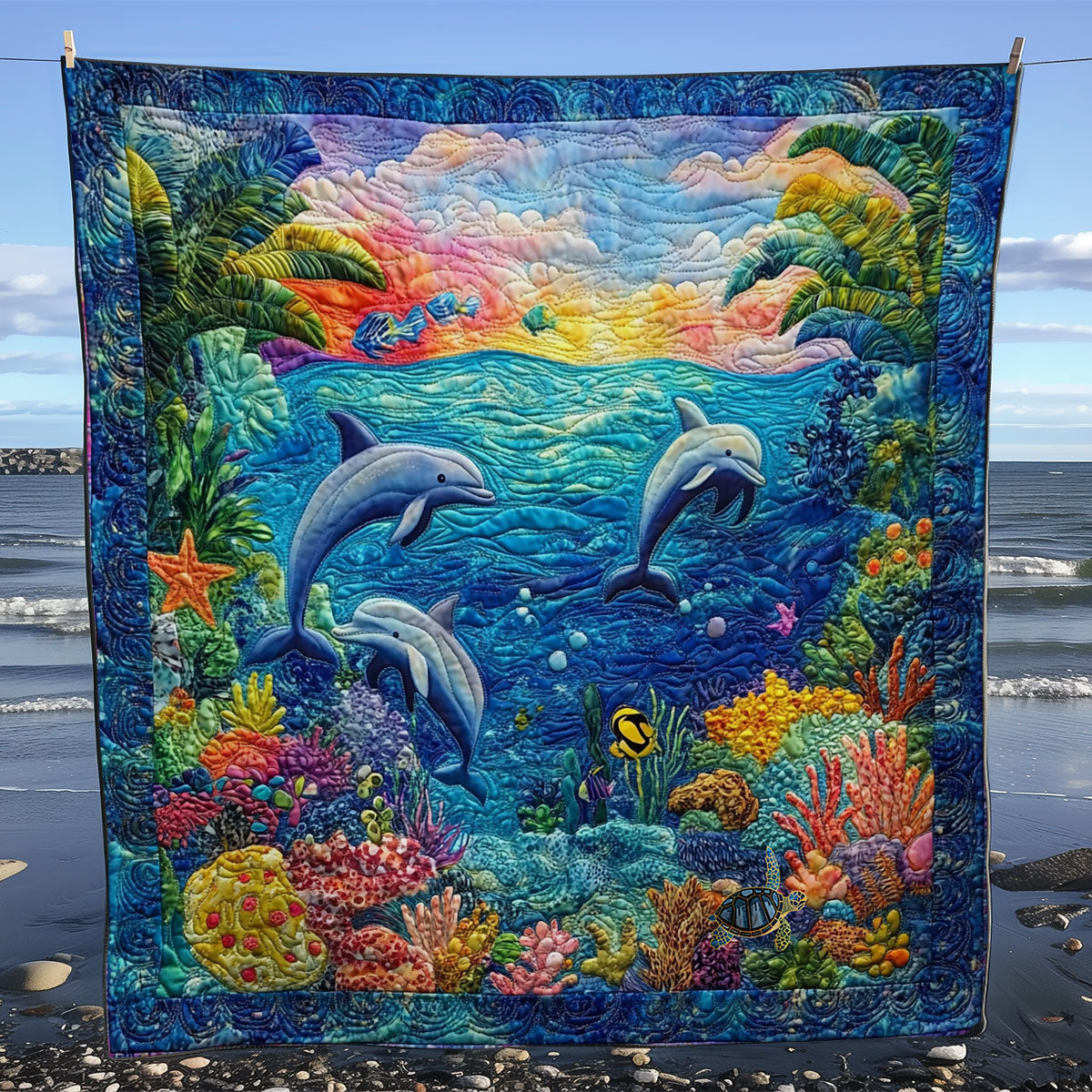 Dolphin Family WY1411002CL Quilt