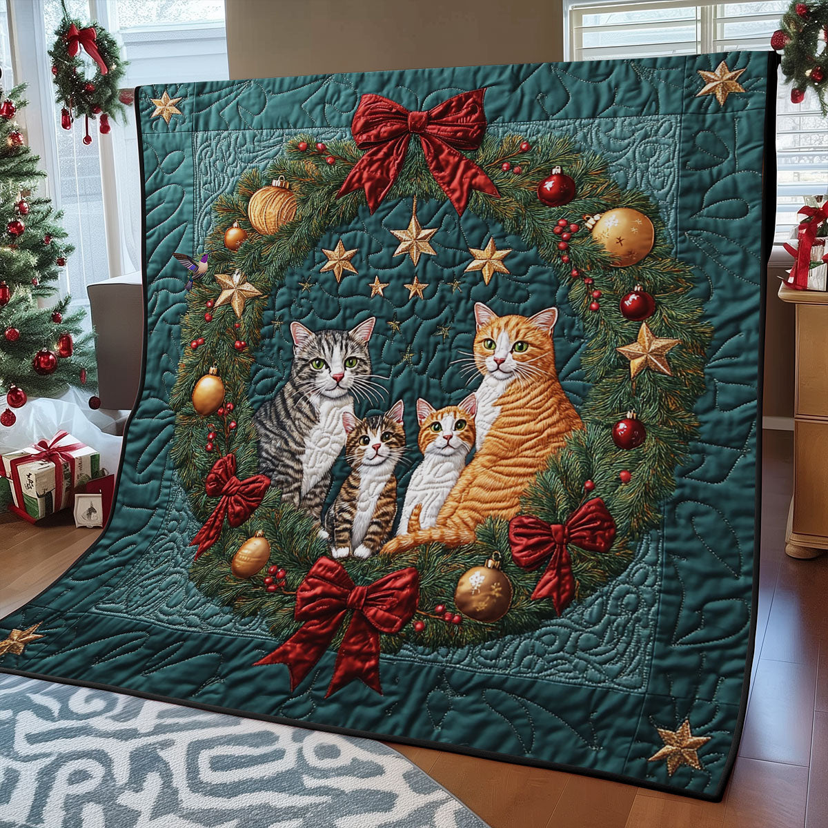 Christmas Wreath Cat WY1911078CL Quilt