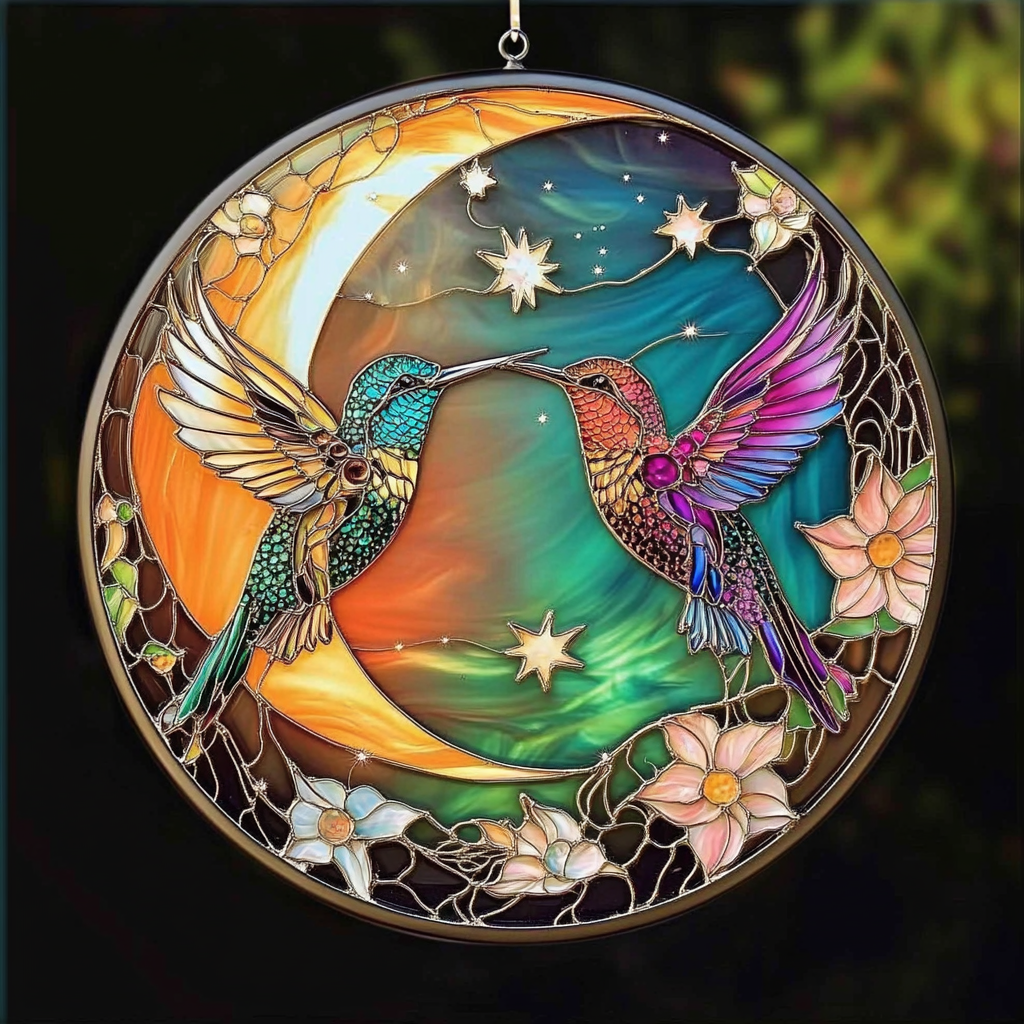 Hummingbird Moon WN0611108CL Stained Glass Suncatcher