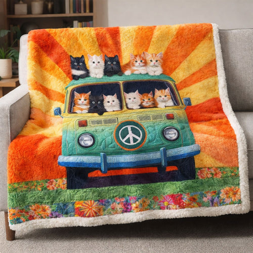 Retro Camper Cat WN1401002CL Faux Fur Throw Blanket