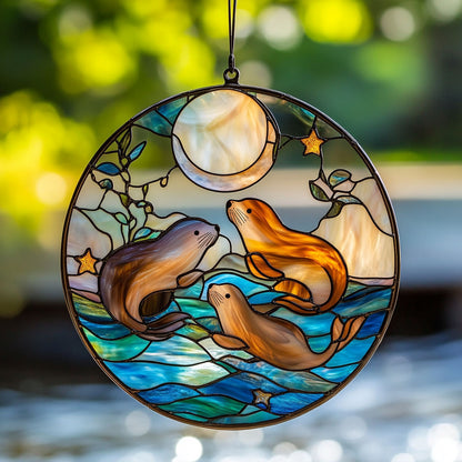 Sea Lion WJ1410038CL Stained Glass Suncatcher