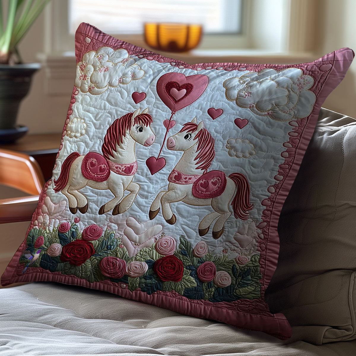 Cute Valentine Horse WY2501020CL Quilt Pillow Case