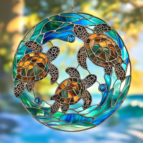 Turtle Harmony WN0611088CL Stained Glass Suncatcher