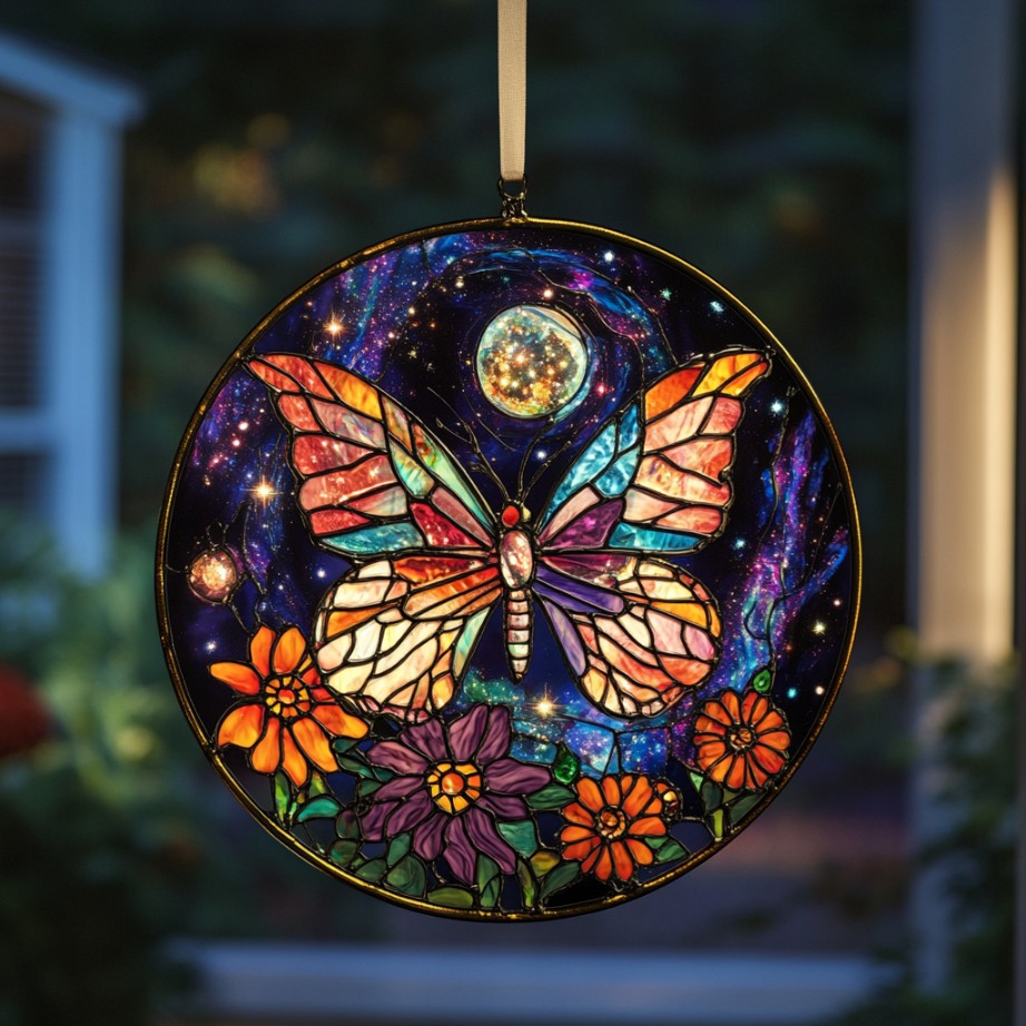 Butterfly Starry Night WU0711090CL Stained Glass Suncatcher