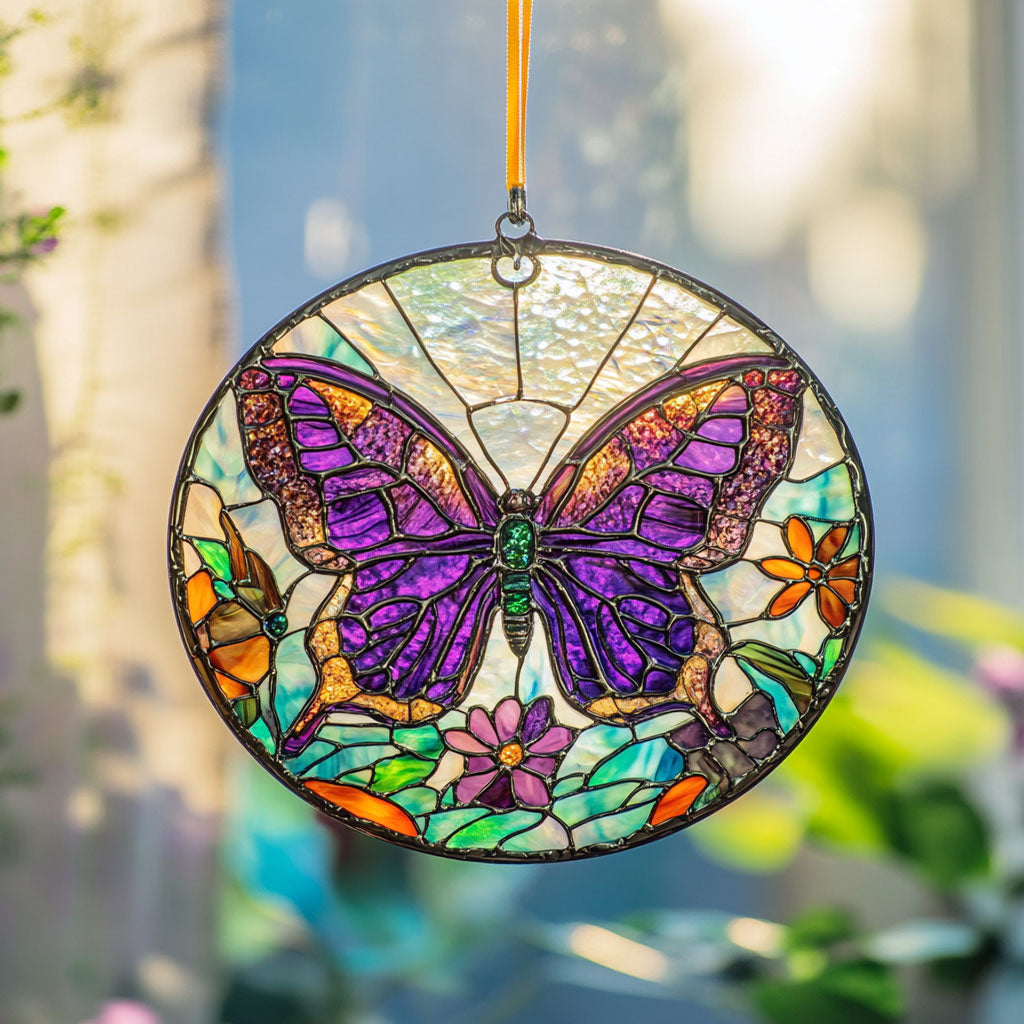 Purple Butterfly WJ2810041CL Stained Glass Suncatcher