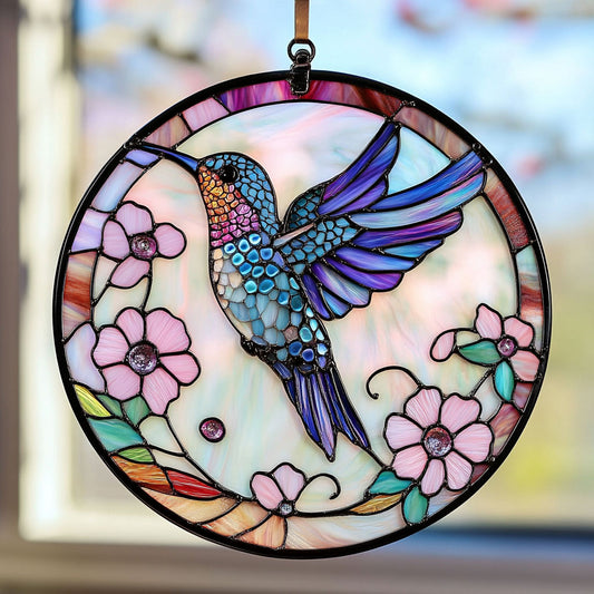 Hummingbird Pink Flower WT2702144CL Suncatcher