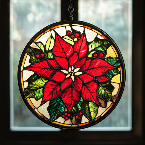 Poinsettia WJ0811048CL Stained Glass Suncatcher