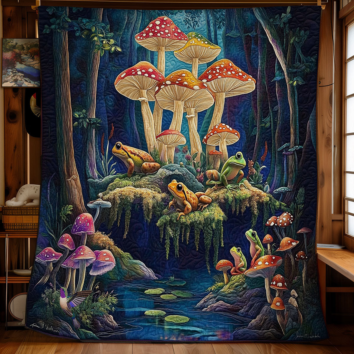 Frog Family Mushroom Forest WY2511025CL Quilt