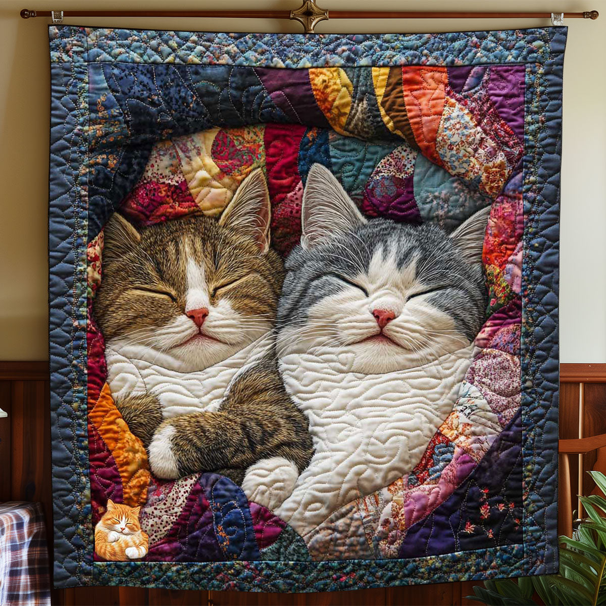 Snuggling Couple Cat WP2112019CL Quilt