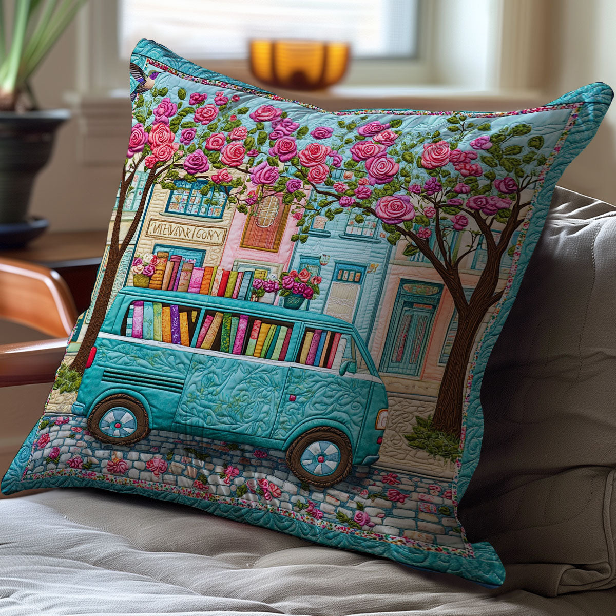 Teal Bookmobile WY2501067CL Quilt Pillow Case
