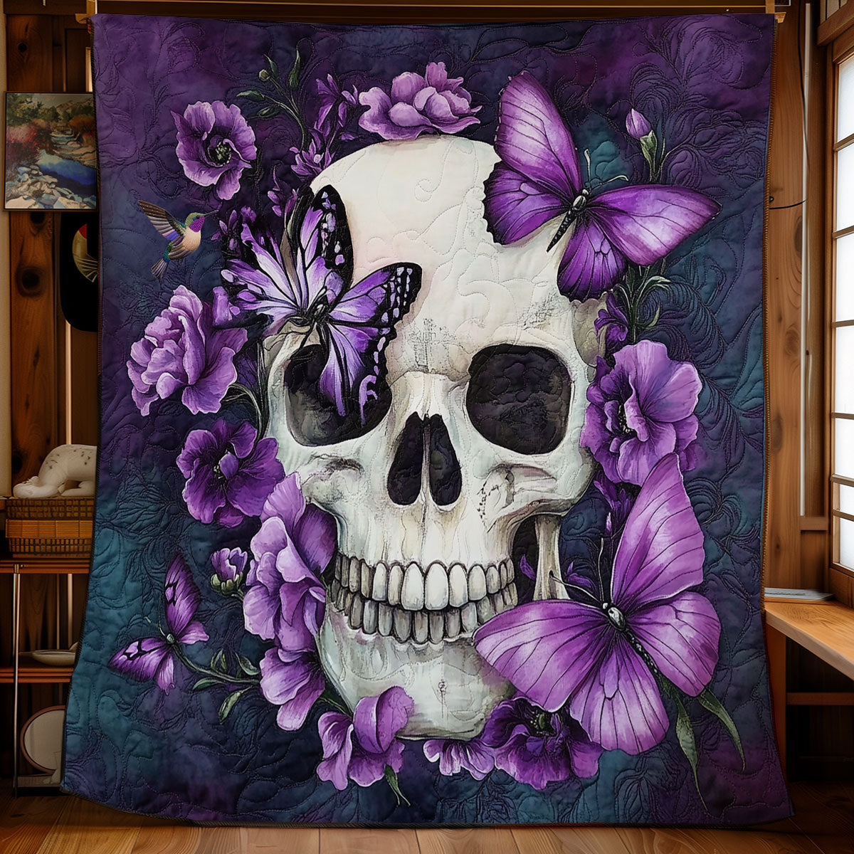 Mystic Purple Flower Skull WY0911029CL Quilt