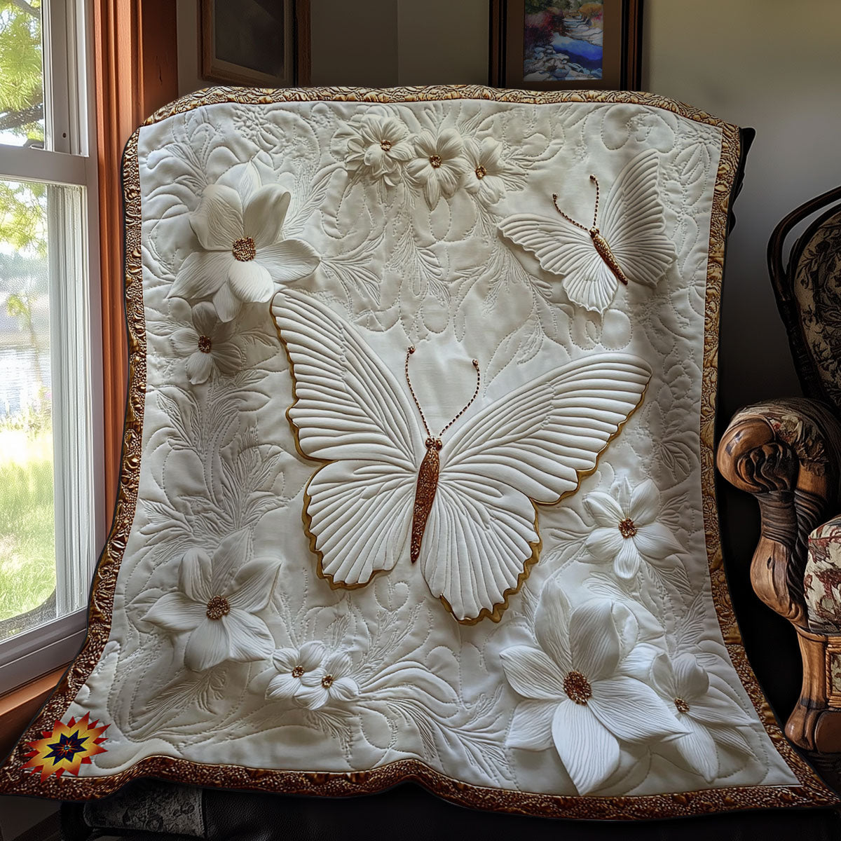 White Flower Butterfly WY0212044CL Quilt