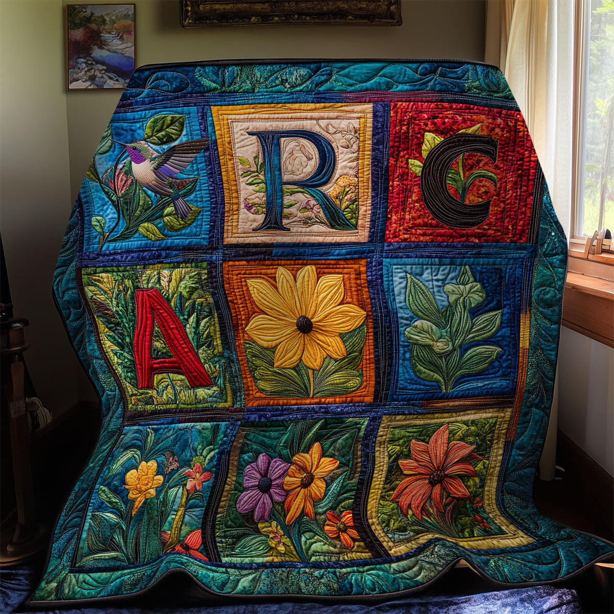 Teal Flower WY0611035CL Quilt