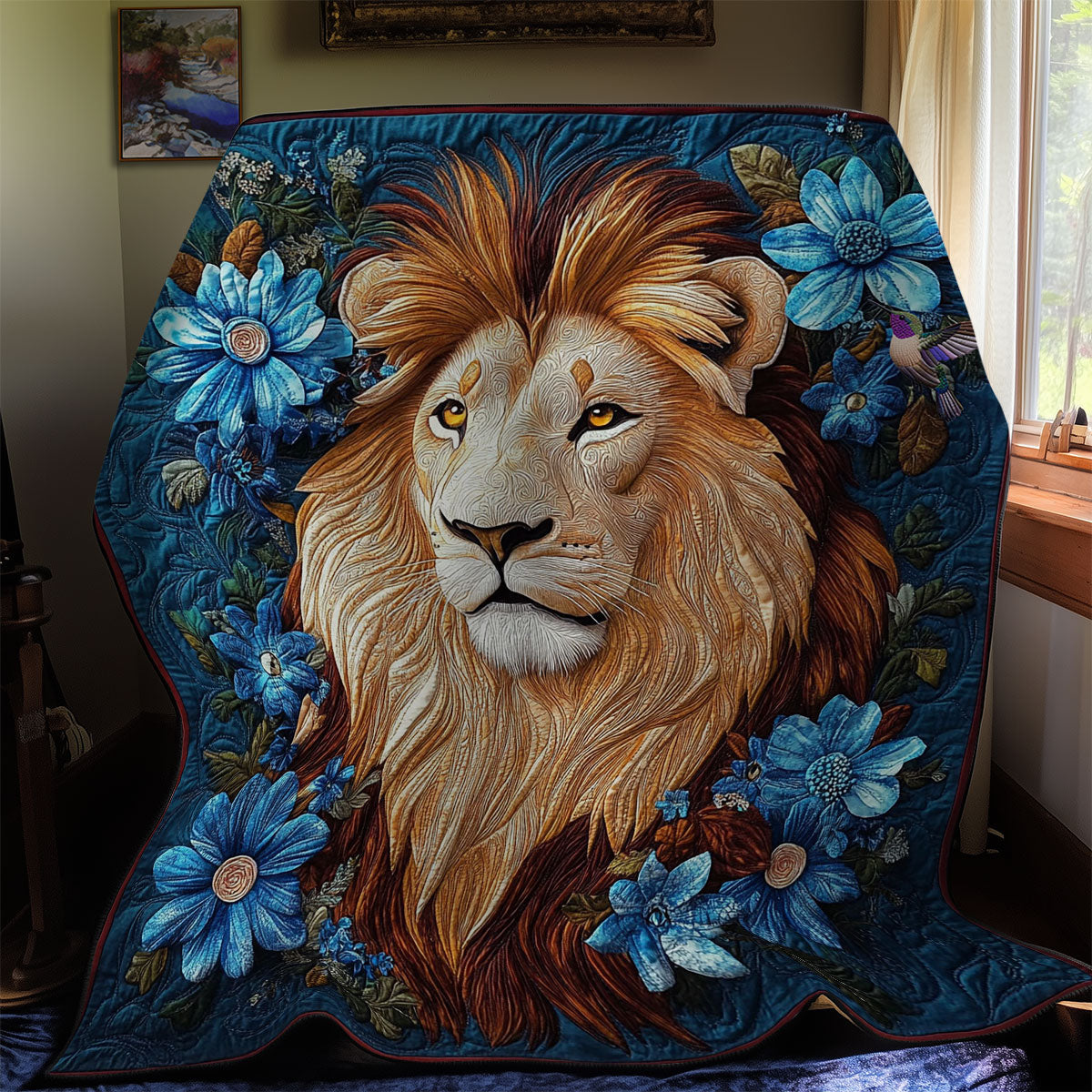 Blue Flower Lion WY2811022CL Quilt