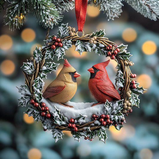Snowy Wreath Cardinal WN2110090CL Christmas Ornament