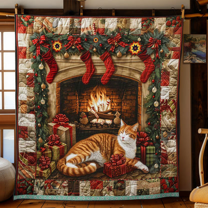 Orange Cat Fireplace Christmas WP3010037CL Quilt