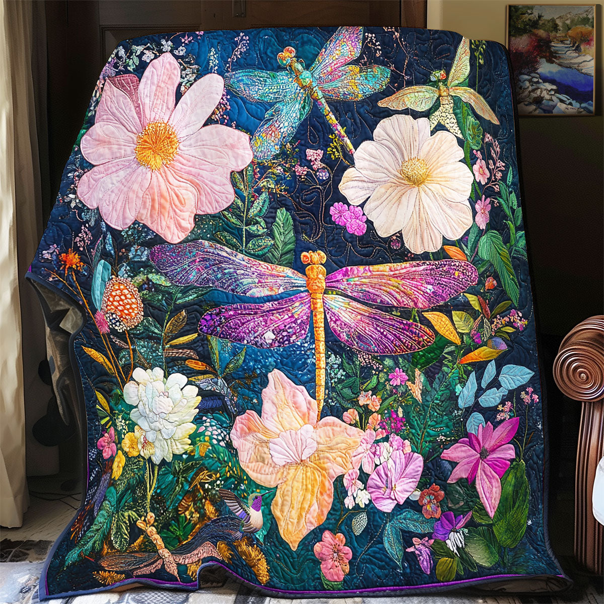 Flower Dragonfly Garden WY1811036CL Quilt