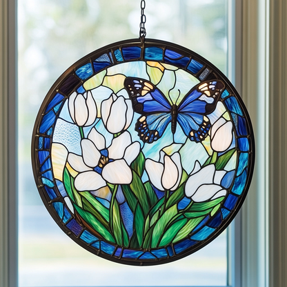 Tulip Butterfly WJ3010047CL Stained Glass Suncatcher