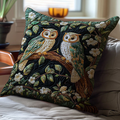 Green Couple Owl WY0101015CL Quilt Pillow Case