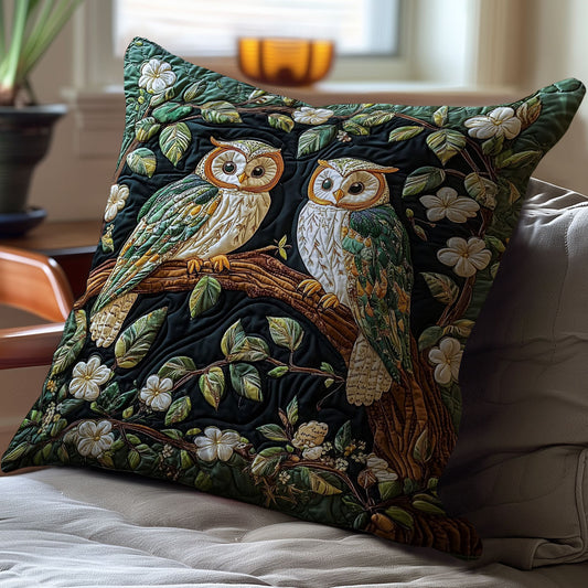 Green Couple Owl WY0101015CL Quilt Pillow Case