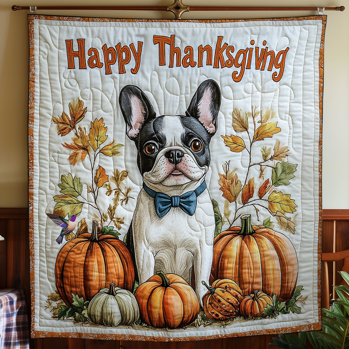 Bull Dog Thanksgiving WY2011042CL Quilt