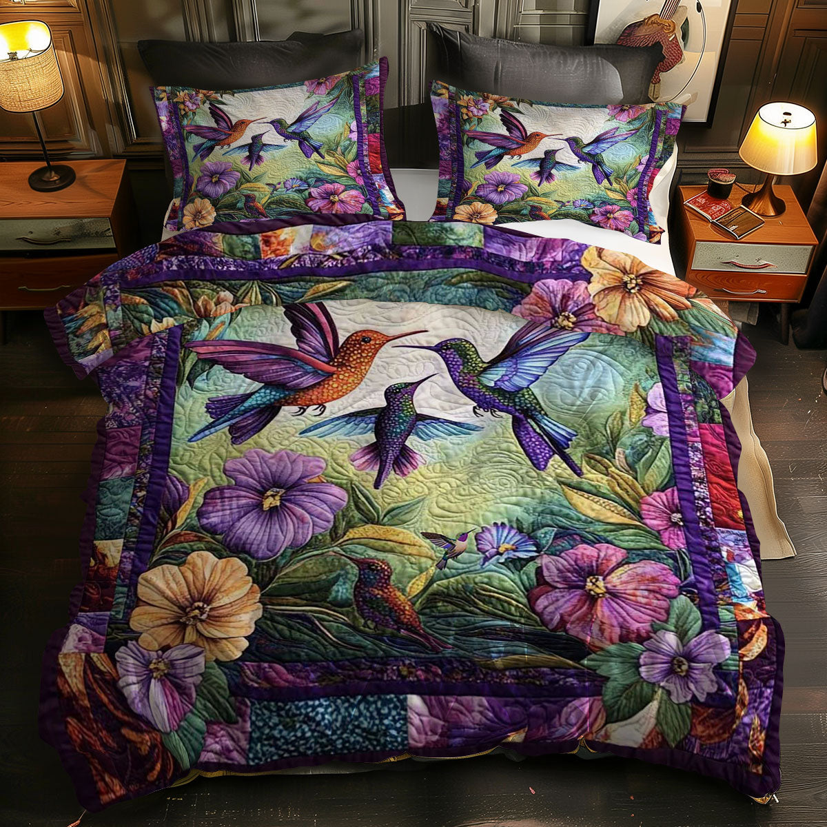 Hummingbird Purple Blossom WN0710085CL Duvet Cover Set