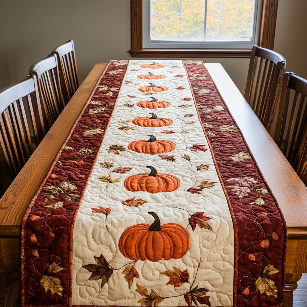 Pumpkin Autumn XR0710006CL Quilted Table Runner