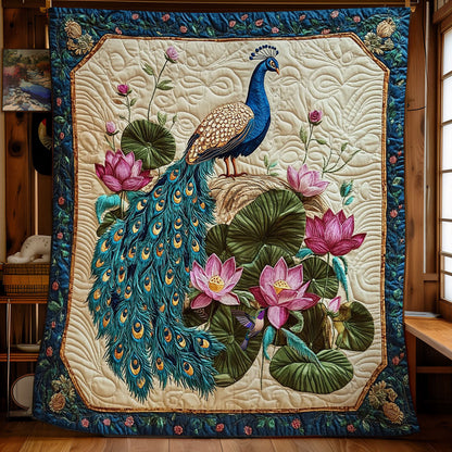 Peacock In Lotus Pond WY2712049CL Quilt