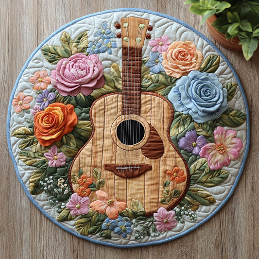 Floral Guitar CW1906022CL Quilted Round Mat