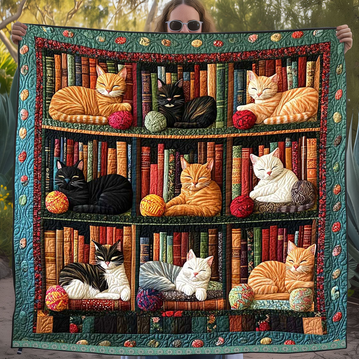Sleeping Cats On The Bookshelves WJ2609019CL Quilt