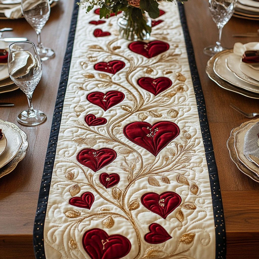 Heart Vine WG1501004CL Quilted Table Runner