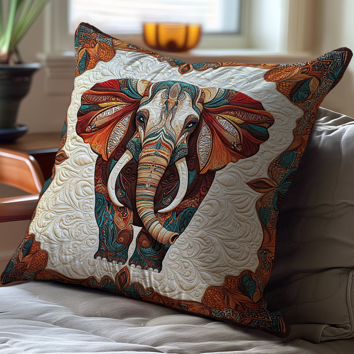 Patchwork Elephant Portrait WY0101031CL Quilt Pillow Case