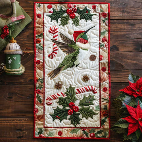 Hummingbird Candy Cane Christmas WP1810026CL Quilted Table Runner