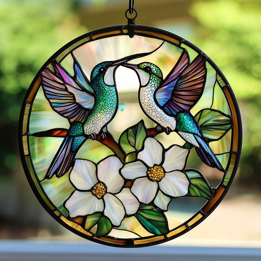 Hummingbird White Flower WT0703005CL Suncatcher
