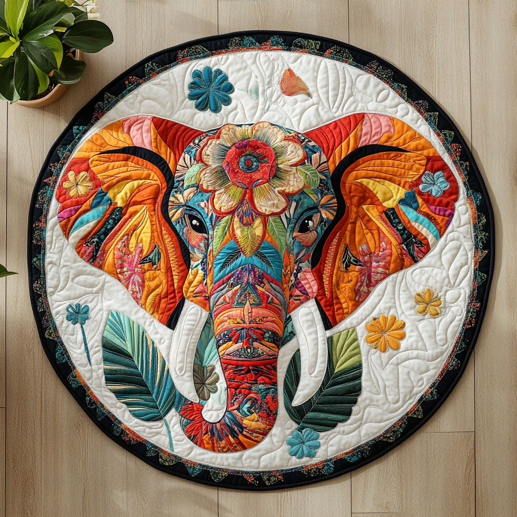 Floral Elephant CW2406013CLQuilted Round Mat